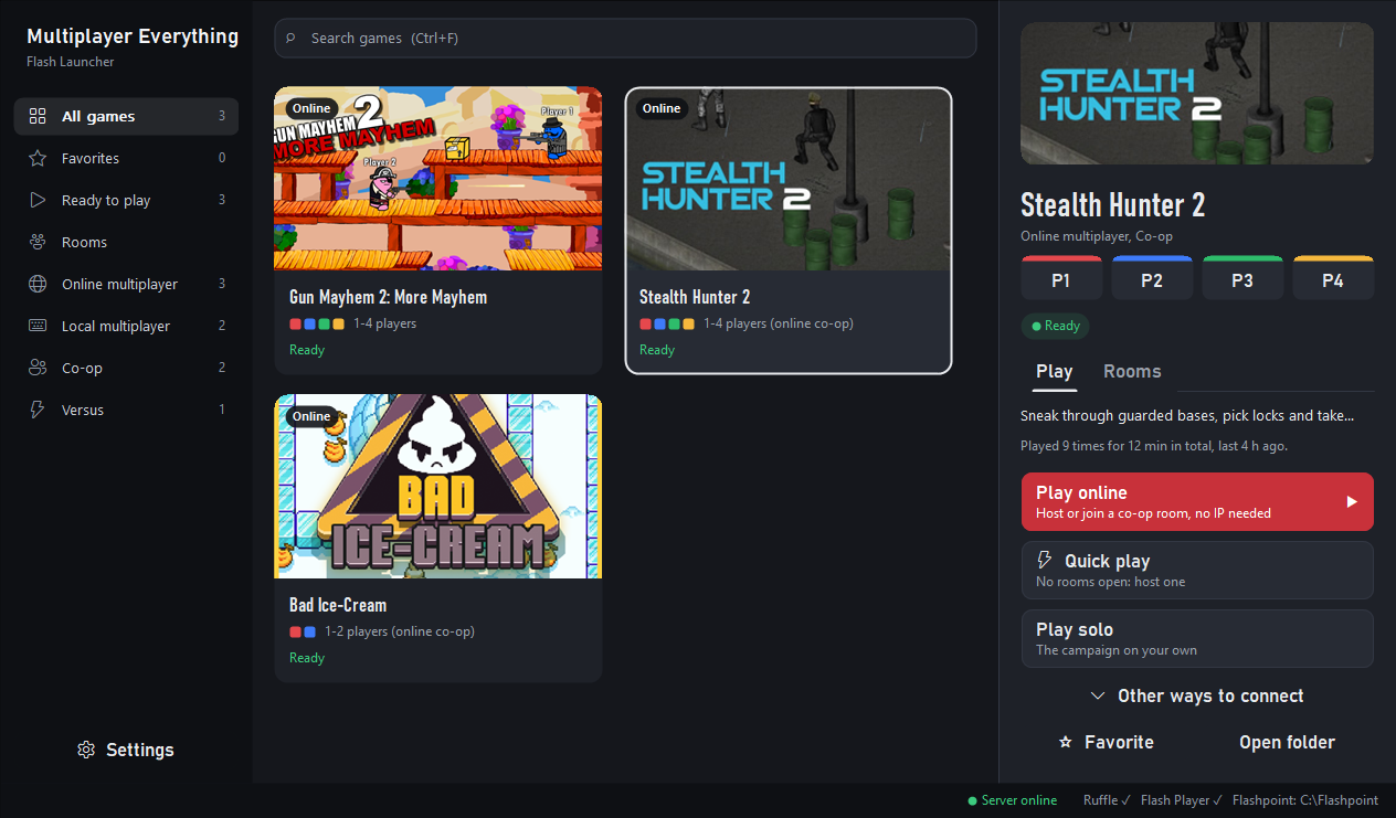 The launcher library: Gun Mayhem 2, Stealth Hunter 2 and Bad Ice-Cream as cards.